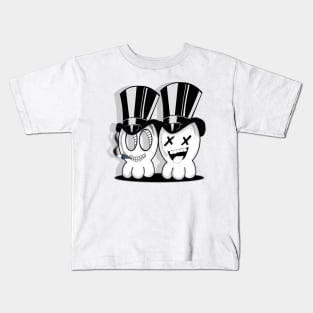 Cute Skull Characters with Top Hats and one with a cigar Kids T-Shirt